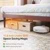 imageVINGLI Queen Size Wooden Bed Frame with 52 Extra LED Upholstered Bookcase Storage Headboard Charging StationNo Box Spring NeededEasy AssemblyMid Century Modern BedFlutedWalnutWalnut Brown