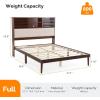 imageVINGLI Queen Size Wooden Bed Frame with 52 Extra LED Upholstered Bookcase Storage Headboard Charging StationNo Box Spring NeededEasy AssemblyMid Century Modern BedFlutedWalnutWalnut Brown