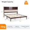 imageVINGLI Queen Size Wooden Bed Frame with 52 Extra LED Upholstered Bookcase Storage Headboard Charging StationNo Box Spring NeededEasy AssemblyMid Century Modern BedFlutedWalnutWalnut Brown