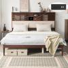 imageVINGLI Queen Size Wooden Bed Frame with 52 Extra LED Upholstered Bookcase Storage Headboard Charging StationNo Box Spring NeededEasy AssemblyMid Century Modern BedFlutedWalnutWalnut Brown