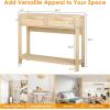 imageVINGLI Rattan Console Table Boho Sofa Table with 2 Drawers and Open Storage Shelf Oak 39W x 12D x 31H