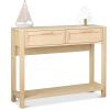 imageVINGLI Rattan Console Table Boho Sofa Table with 2 Drawers and Open Storage Shelf Oak 39W x 12D x 31H