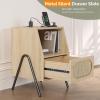 imageVINGLI Rattan Nightstand Set of 2 with Charging Station 27quot Tall Black Nightstand with 3 Drawers for Bedroom Boho Mid Century Modern Bed Side TableEnd Table Black 2 PackOak