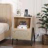 imageVINGLI Rattan Nightstand Set of 2 with Charging Station 27quot Tall Black Nightstand with 3 Drawers for Bedroom Boho Mid Century Modern Bed Side TableEnd Table Black 2 PackOak