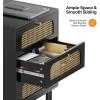imageVINGLI Rattan Nightstand Set of 2 with Charging Station 27quot Tall Black Nightstand with 3 Drawers for Bedroom Boho Mid Century Modern Bed Side TableEnd Table Black 2 PackBlack