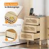 imageVINGLI Rattan Nightstand Set of 2 with Charging Station 27quot Tall Black Nightstand with 3 Drawers for Bedroom Boho Mid Century Modern Bed Side TableEnd Table Black 2 PackOak