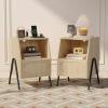 imageVINGLI Rattan Nightstand Set of 2 with Charging Station 27quot Tall Black Nightstand with 3 Drawers for Bedroom Boho Mid Century Modern Bed Side TableEnd Table Black 2 PackOak