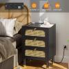 imageVINGLI Rattan Nightstand Set of 2 with Charging Station 27quot Tall Black Nightstand with 3 Drawers for Bedroom Boho Mid Century Modern Bed Side TableEnd Table Black 2 PackBlack