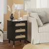 imageVINGLI Rattan Nightstand Set of 2 with Charging Station 27quot Tall Black Nightstand with 3 Drawers for Bedroom Boho Mid Century Modern Bed Side TableEnd Table Black 2 PackBlack
