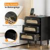 imageVINGLI Rattan Nightstand Set of 2 with Charging Station 27quot Tall Black Nightstand with 3 Drawers for Bedroom Boho Mid Century Modern Bed Side TableEnd Table Black 2 PackBlack