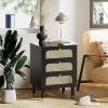 imageVINGLI Rattan Nightstand Set of 2 with Charging Station 27quot Tall Black Nightstand with 3 Drawers for Bedroom Boho Mid Century Modern Bed Side TableEnd Table Black 2 PackBlack