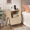 imageVINGLI Rattan Nightstand Set of 2 with Charging Station 27quot Tall Black Nightstand with 3 Drawers for Bedroom Boho Mid Century Modern Bed Side TableEnd Table Black 2 PackOak