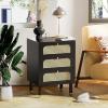 imageVINGLI Rattan Nightstand Set of 2 with Charging Station 27quot Tall Black Nightstand with 3 Drawers for Bedroom Boho Mid Century Modern Bed Side TableEnd Table Black 2 PackBlack