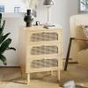 imageVINGLI Rattan Nightstand Set of 2 with Charging Station 27quot Tall Black Nightstand with 3 Drawers for Bedroom Boho Mid Century Modern Bed Side TableEnd Table Black 2 PackOak
