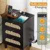 imageVINGLI Rattan Nightstand Set of 2 with Charging Station 27quot Tall Black Nightstand with 3 Drawers for Bedroom Boho Mid Century Modern Bed Side TableEnd Table Black 2 PackBlack