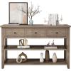 imageVINGLI Rustic Gray Console Table with 3 Drawers and 2 Shelves Wood Console Table for Entryway Farmhouse Console Table Sofa Table with Storage for Living Room 472quot W x 157quot D x 299quot H