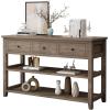 imageVINGLI Rustic Gray Console Table with 3 Drawers and 2 Shelves Wood Console Table for Entryway Farmhouse Console Table Sofa Table with Storage for Living Room 472quot W x 157quot D x 299quot H