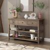 imageVINGLI Rustic Gray Console Table with 3 Drawers and 2 Shelves Wood Console Table for Entryway Farmhouse Console Table Sofa Table with Storage for Living Room 472quot W x 157quot D x 299quot H