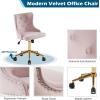 imageVINGLI Rustic Microfiber Armless Home Office Desk Chair with Gold BaseWheels Small Cute VanityMakeup Chair with Back for Bedroom Upholstered Adjustable Rolling Swivel Nail Chair for WomenGirlsLight Pink