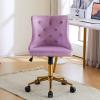 imageVINGLI Rustic Microfiber Armless Home Office Desk Chair with Gold BaseWheels Small Cute VanityMakeup Chair with Back for Bedroom Upholstered Adjustable Rolling Swivel Nail Chair for WomenGirlsMauve Purple