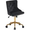 imageVINGLI Rustic Microfiber Armless Home Office Desk Chair with Gold BaseWheels Small Cute VanityMakeup Chair with Back for Bedroom Upholstered Adjustable Rolling Swivel Nail Chair for WomenGirlsBlack