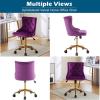 imageVINGLI Rustic Microfiber Armless Home Office Desk Chair with Gold BaseWheels Small Cute VanityMakeup Chair with Back for Bedroom Upholstered Adjustable Rolling Swivel Nail Chair for WomenGirlsDark Purple