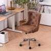 imageVINGLI Rustic Microfiber Armless Home Office Desk Chair with Gold BaseWheels Small Cute VanityMakeup Chair with Back for Bedroom Upholstered Adjustable Rolling Swivel Nail Chair for WomenGirlsRusticmicrofiber
