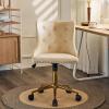 imageVINGLI Rustic Microfiber Armless Home Office Desk Chair with Gold BaseWheels Small Cute VanityMakeup Chair with Back for Bedroom Upholstered Adjustable Rolling Swivel Nail Chair for WomenGirlsBeige