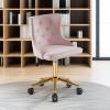 imageVINGLI Rustic Microfiber Armless Home Office Desk Chair with Gold BaseWheels Small Cute VanityMakeup Chair with Back for Bedroom Upholstered Adjustable Rolling Swivel Nail Chair for WomenGirlsLight Pink