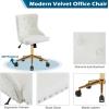 imageVINGLI Rustic Microfiber Armless Home Office Desk Chair with Gold BaseWheels Small Cute VanityMakeup Chair with Back for Bedroom Upholstered Adjustable Rolling Swivel Nail Chair for WomenGirlsWhitevelvet