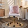 imageVINGLI Rustic Microfiber Armless Home Office Desk Chair with Gold BaseWheels Small Cute VanityMakeup Chair with Back for Bedroom Upholstered Adjustable Rolling Swivel Nail Chair for WomenGirlsLight Pink