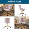 imageVINGLI Rustic Microfiber Armless Home Office Desk Chair with Gold BaseWheels Small Cute VanityMakeup Chair with Back for Bedroom Upholstered Adjustable Rolling Swivel Nail Chair for WomenGirlsLight Pink