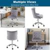 imageVINGLI Rustic Microfiber Armless Home Office Desk Chair with Gold BaseWheels Small Cute VanityMakeup Chair with Back for Bedroom Upholstered Adjustable Rolling Swivel Nail Chair for WomenGirlsGrey