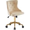 imageVINGLI Rustic Microfiber Armless Home Office Desk Chair with Gold BaseWheels Small Cute VanityMakeup Chair with Back for Bedroom Upholstered Adjustable Rolling Swivel Nail Chair for WomenGirlsBeige
