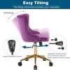 imageVINGLI Rustic Microfiber Armless Home Office Desk Chair with Gold BaseWheels Small Cute VanityMakeup Chair with Back for Bedroom Upholstered Adjustable Rolling Swivel Nail Chair for WomenGirlsDark Purple