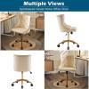imageVINGLI Rustic Microfiber Armless Home Office Desk Chair with Gold BaseWheels Small Cute VanityMakeup Chair with Back for Bedroom Upholstered Adjustable Rolling Swivel Nail Chair for WomenGirlsBeige