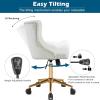 imageVINGLI Rustic Microfiber Armless Home Office Desk Chair with Gold BaseWheels Small Cute VanityMakeup Chair with Back for Bedroom Upholstered Adjustable Rolling Swivel Nail Chair for WomenGirlsWhitevelvet