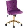 imageVINGLI Rustic Microfiber Armless Home Office Desk Chair with Gold BaseWheels Small Cute VanityMakeup Chair with Back for Bedroom Upholstered Adjustable Rolling Swivel Nail Chair for WomenGirlsDark Purple