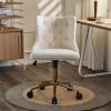 imageVINGLI Rustic Microfiber Armless Home Office Desk Chair with Gold BaseWheels Small Cute VanityMakeup Chair with Back for Bedroom Upholstered Adjustable Rolling Swivel Nail Chair for WomenGirlsWhiteteddy Fleece