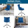 imageVINGLI Rustic Microfiber Armless Home Office Desk Chair with Gold BaseWheels Small Cute VanityMakeup Chair with Back for Bedroom Upholstered Adjustable Rolling Swivel Nail Chair for WomenGirlsBlue