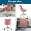 imageVINGLI Rustic Microfiber Armless Home Office Desk Chair with Gold BaseWheels Small Cute VanityMakeup Chair with Back for Bedroom Upholstered Adjustable Rolling Swivel Nail Chair for WomenGirlsPink