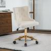 imageVINGLI Rustic Microfiber Armless Home Office Desk Chair with Gold BaseWheels Small Cute VanityMakeup Chair with Back for Bedroom Upholstered Adjustable Rolling Swivel Nail Chair for WomenGirlsWhiteteddy Fleece