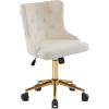 imageVINGLI Rustic Microfiber Armless Home Office Desk Chair with Gold BaseWheels Small Cute VanityMakeup Chair with Back for Bedroom Upholstered Adjustable Rolling Swivel Nail Chair for WomenGirlsWhiteteddy Fleece