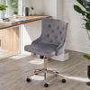 imageVINGLI Rustic Microfiber Armless Home Office Desk Chair with Gold BaseWheels Small Cute VanityMakeup Chair with Back for Bedroom Upholstered Adjustable Rolling Swivel Nail Chair for WomenGirlsGrey