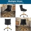 imageVINGLI Rustic Microfiber Armless Home Office Desk Chair with Gold BaseWheels Small Cute VanityMakeup Chair with Back for Bedroom Upholstered Adjustable Rolling Swivel Nail Chair for WomenGirlsBlack