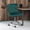 imageVINGLI Rustic Microfiber Armless Home Office Desk Chair with Gold BaseWheels Small Cute VanityMakeup Chair with Back for Bedroom Upholstered Adjustable Rolling Swivel Nail Chair for WomenGirlsGreen