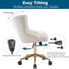 imageVINGLI Rustic Microfiber Armless Home Office Desk Chair with Gold BaseWheels Small Cute VanityMakeup Chair with Back for Bedroom Upholstered Adjustable Rolling Swivel Nail Chair for WomenGirlsWhiteteddy Fleece