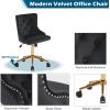 imageVINGLI Rustic Microfiber Armless Home Office Desk Chair with Gold BaseWheels Small Cute VanityMakeup Chair with Back for Bedroom Upholstered Adjustable Rolling Swivel Nail Chair for WomenGirlsBlack