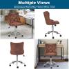 imageVINGLI Rustic Microfiber Armless Home Office Desk Chair with Gold BaseWheels Small Cute VanityMakeup Chair with Back for Bedroom Upholstered Adjustable Rolling Swivel Nail Chair for WomenGirlsRusticmicrofiber