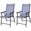 imageVINGLI Upgraded Version Set of 2 Folding Chairs with Arms Portable Patio Chairs for Outdoor ampamp Indoor Sling Back Chairs for Lawn Pool Courtyard Balcony ampamp Garden GreyBlue